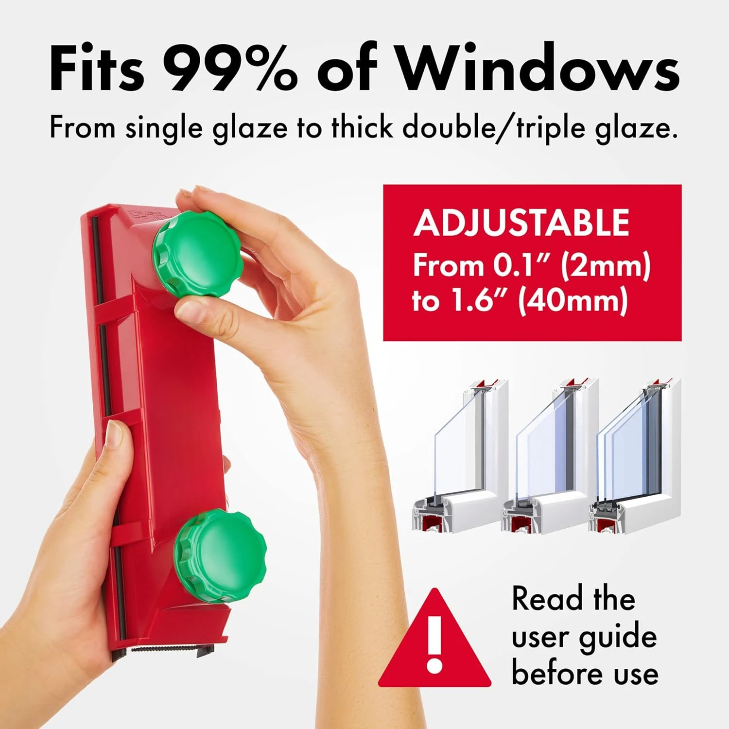 The Glider D4 Double-Sided Window Cleaner Tool Fits Windows 0.1"-1.6" Thick