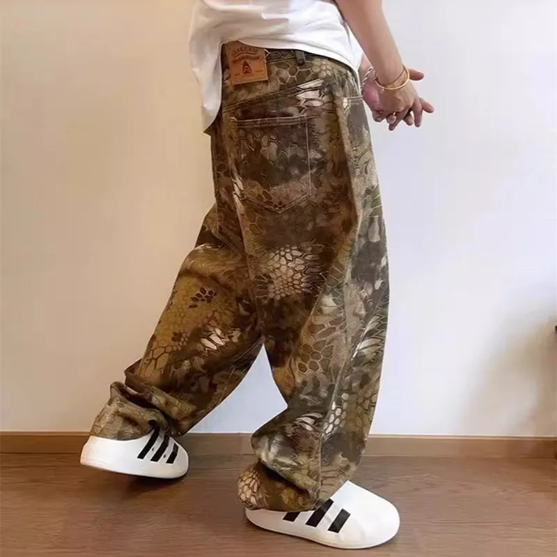 Summer men's camouflage long pants wide leg jeans men's loose street clothing hip-hop retro casual