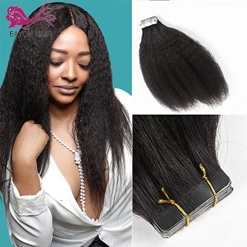 

Tape In Human Hair Kinky Straight Extensions 100% Real Remy Human Hair Weft Adhesive Glue On For Salon High Quality for Woman