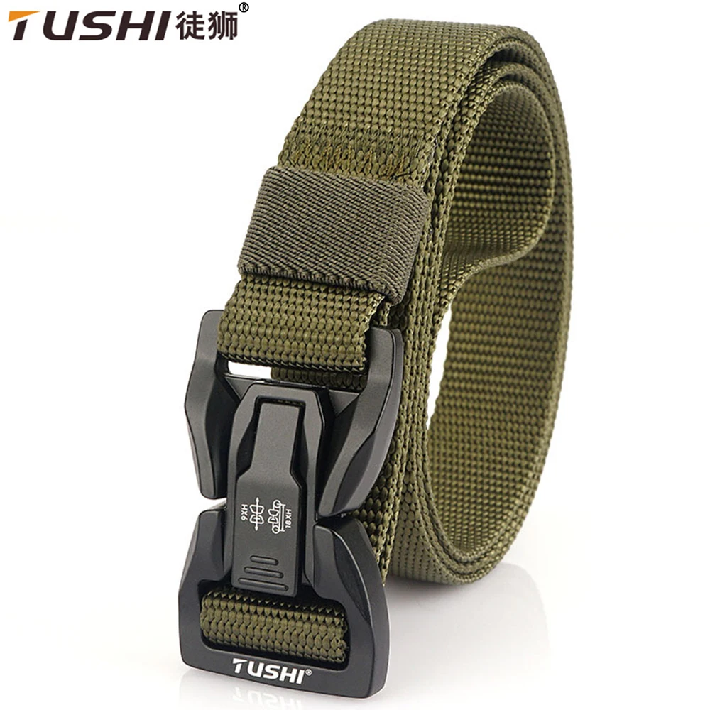 TUSHI New Quick Release Metal Buckle Tactical Belt Breathable Elastic Military Belts For Men Stretch Pant Waistband Hunting Belt
