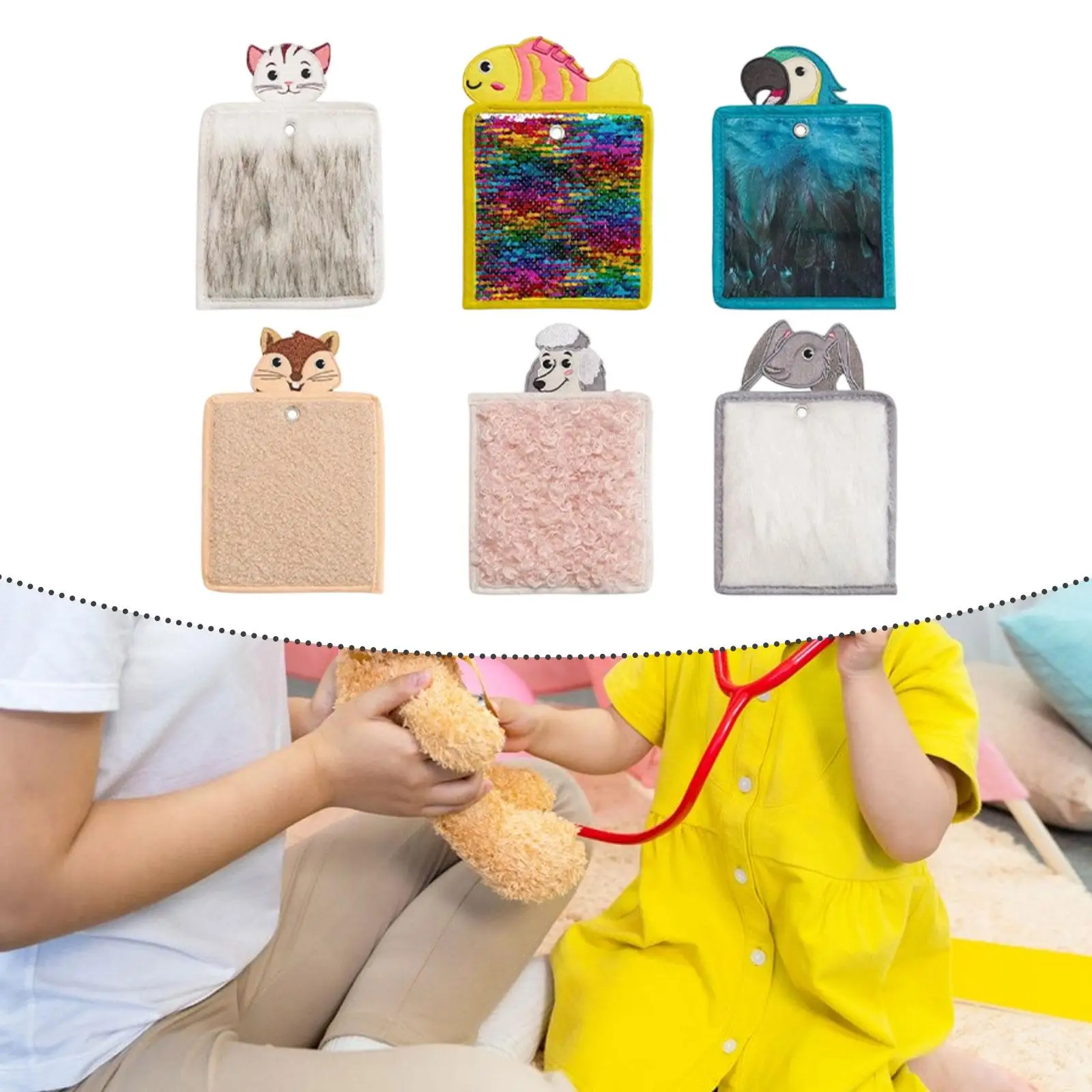 6Pcs Sensory Mats Cute Tactile Toys Tiles Portable Textured Animal Design Panel Educational for Kids Children Boys Girls