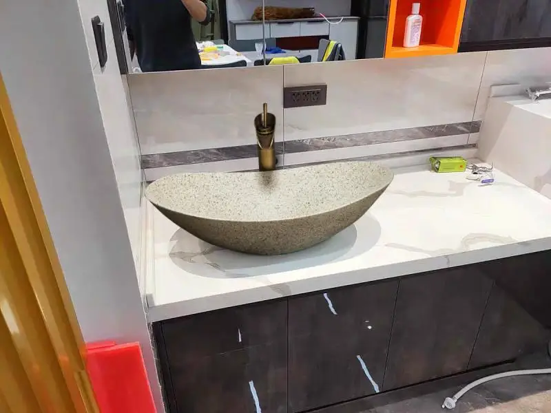Modern Oval Bathroom Sinks Art Carved Countertop Basin Home Balcony Bathroom Washbasin Ceramic Handmade Basin Outdoor Washbasin