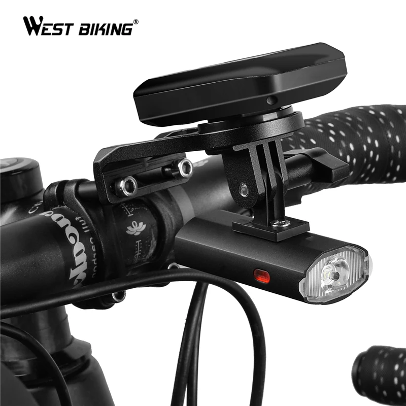 WEST BIKING Bike Light With GoPro Mount Holder For Garmin Bryton Computer USB Rechargeable Waterproof 300LM Bicycle Flashlight
