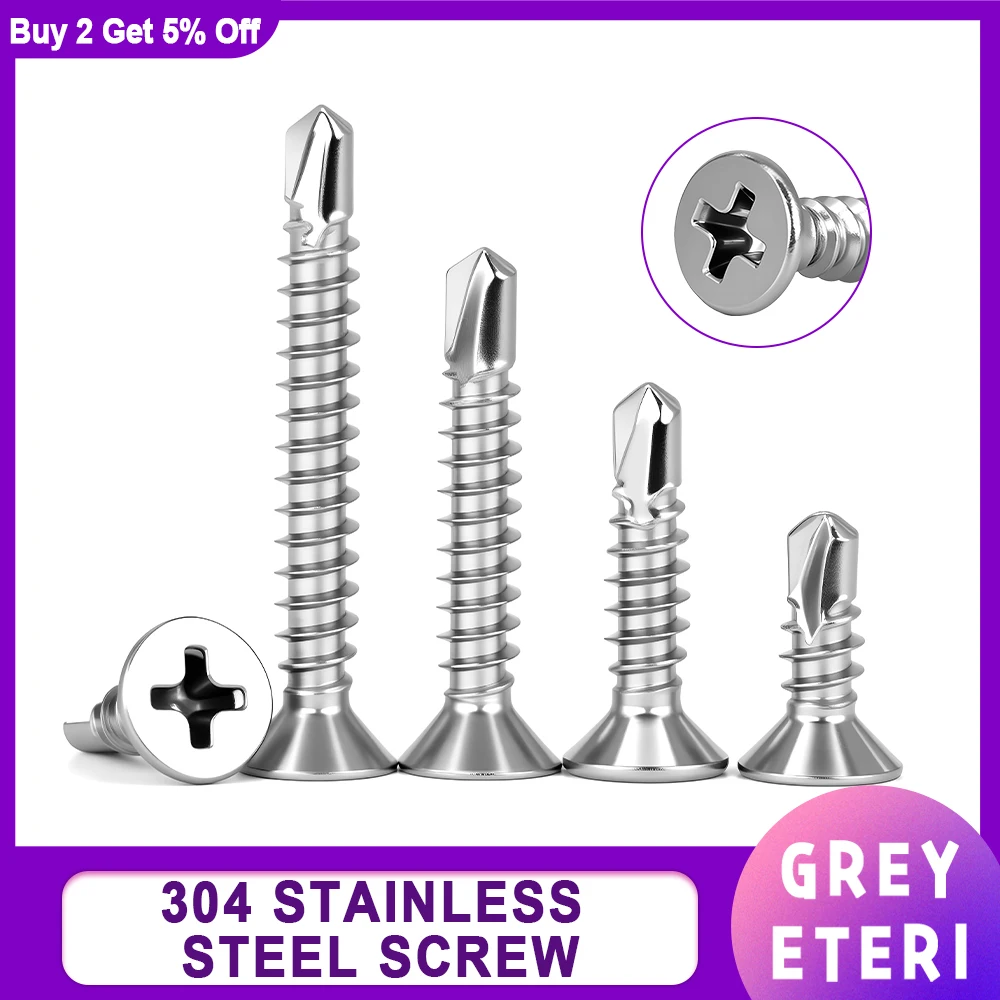 10-50pcs 304 Stainless Steel Self Tapping Screw Flat Head Phillips Self Drilling Screw For Sheet Metal M3.9 M4.2 M4.8 M5.5