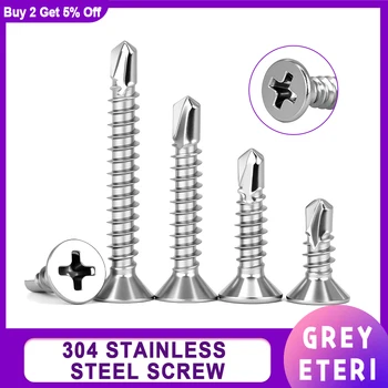 10-50pcs 304 Stainless Steel Self Tapping Screw Flat Head Phillips Self Drilling Screw For Sheet Metal M3.9 M4.2 M4.8 M5.5