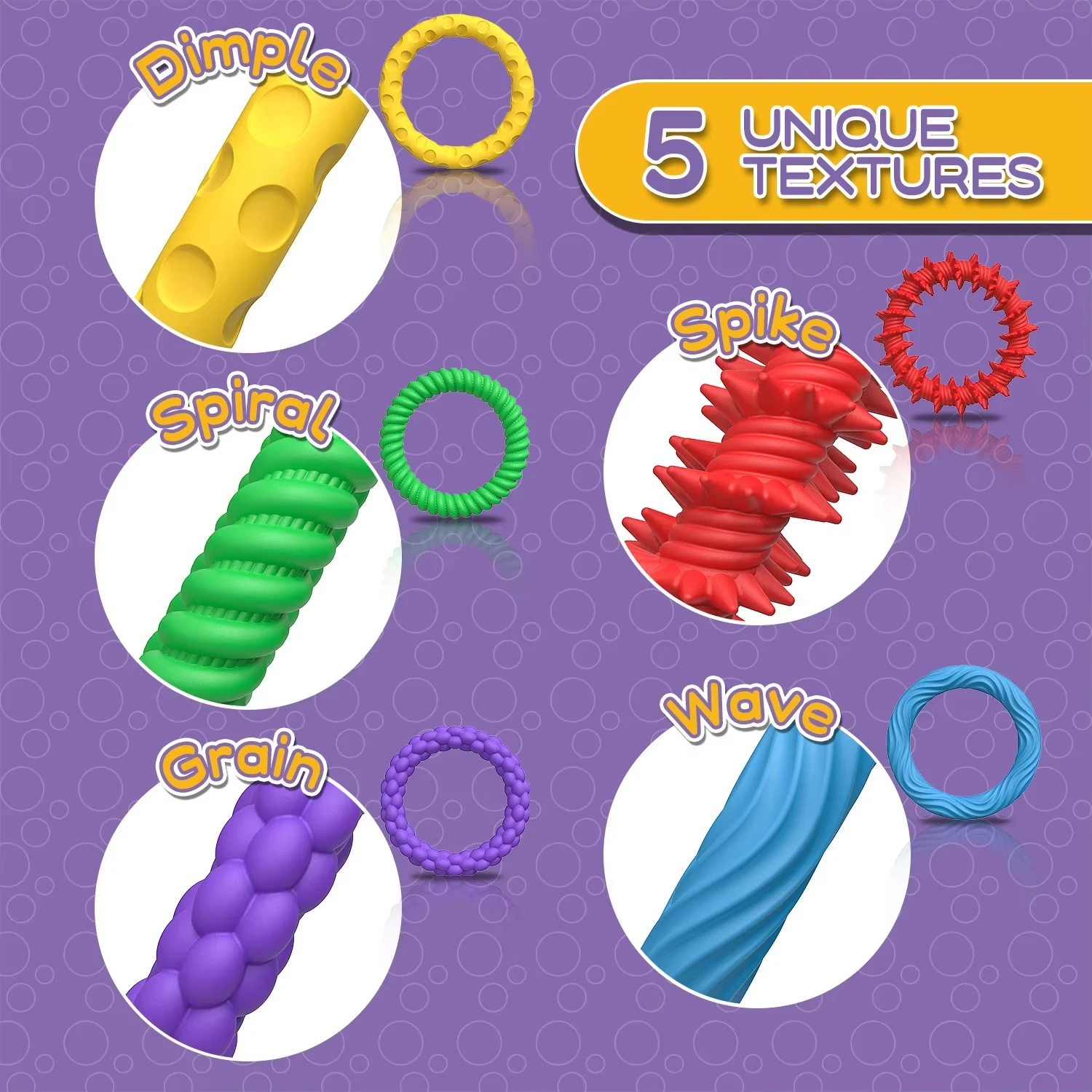 Fidget Ring and Sensory Toy 5 Pack Flexible Silicone Rings with Textured Spikes Fun and Tactile Fidget Bracelets for Adults