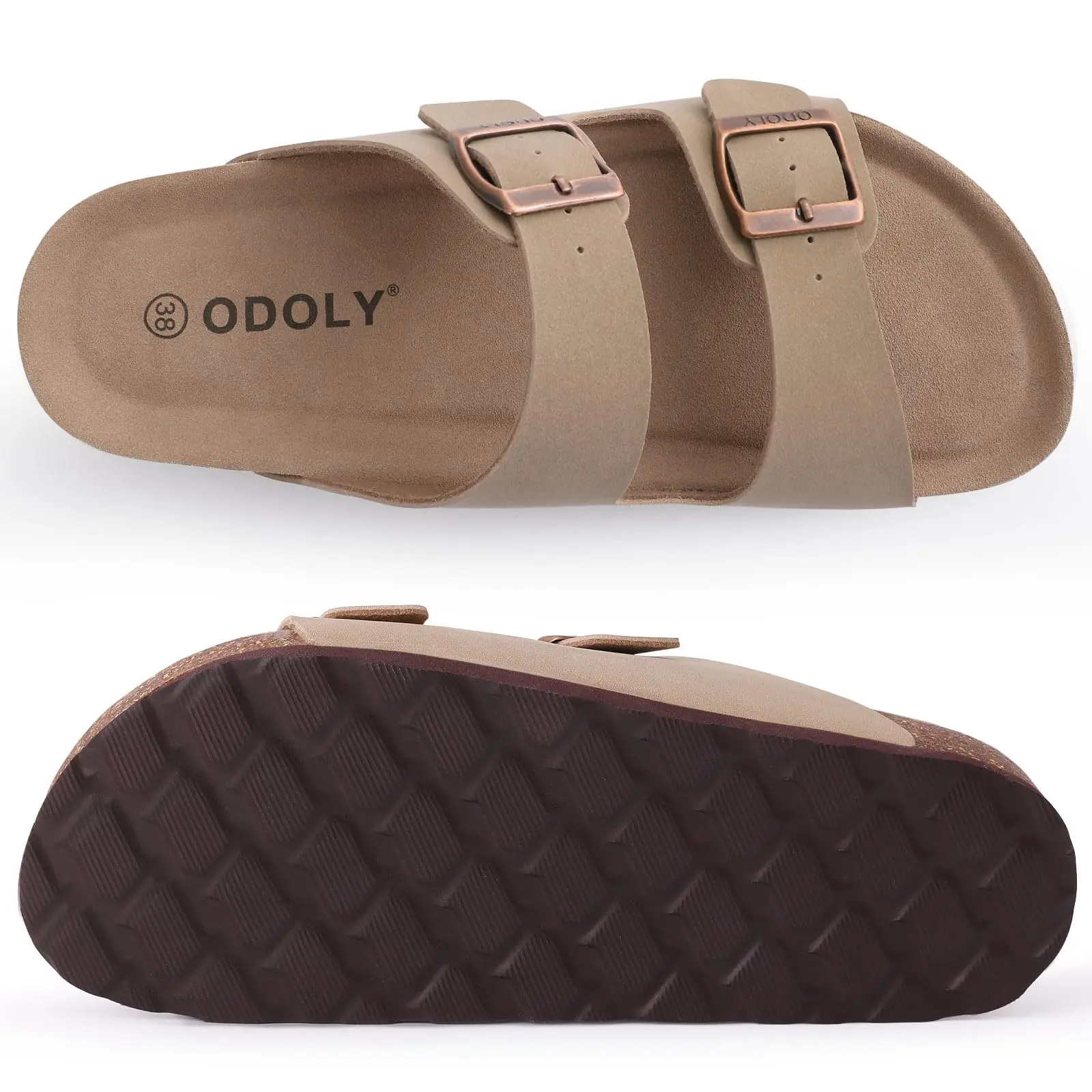 Comwarm Men Cork Leather Slippers Summer Brand Slippers Leisure Beach Shoes Unisex Fashion Cork Sandals Adjustable Double buckle