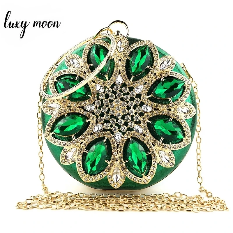 Bolso de mano redondo verde para mujer, bolso de noche, monedero de boda de cristal, de con cadena exquisita, _ - AliExpress Mobile