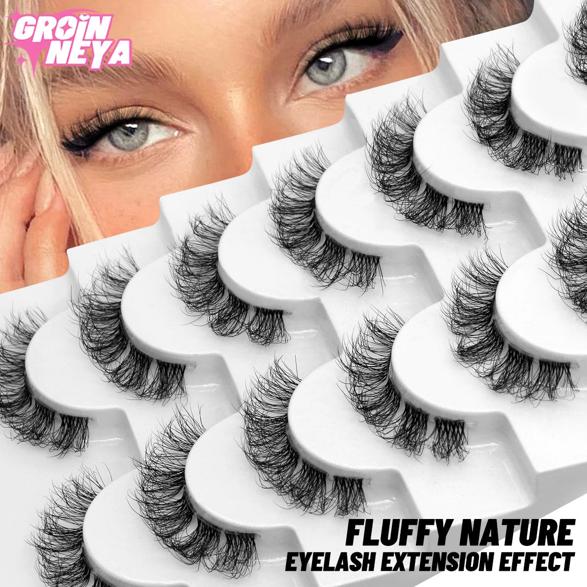 

GROINNEYA Mink Eyelashes Invisible 5/7/10 pairs Look Soft Fluffy Band Natural False Cross Cluster Fairy Lashes Eyelash Extension