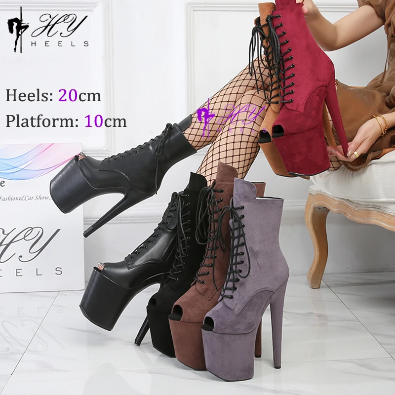 

Popular 20CM/8 Inches Sexy Pole Dance High Heels Ankle Boots Nightclub Catwalk Platform Stripppers Shoes Round Toe
