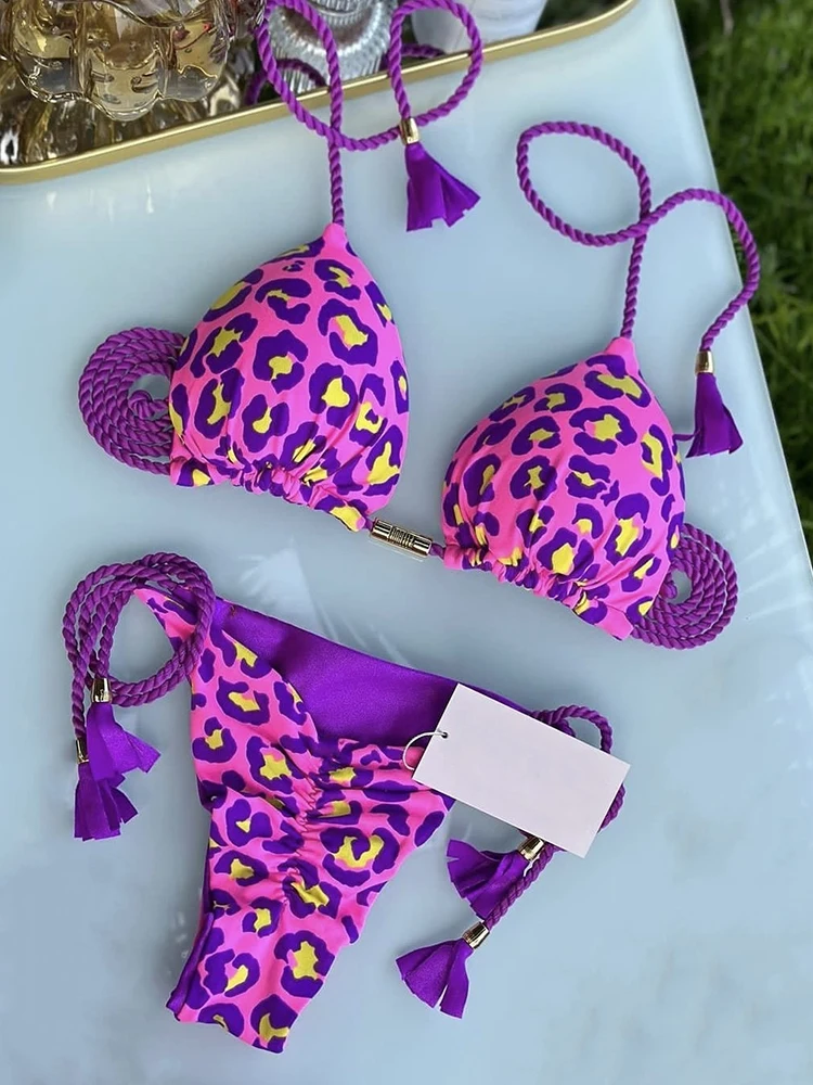 Women Swimwear Sexy Zebra Striped Leopard Printed Bikini Set Tie Dye Two-piece Drawstring Beachwear