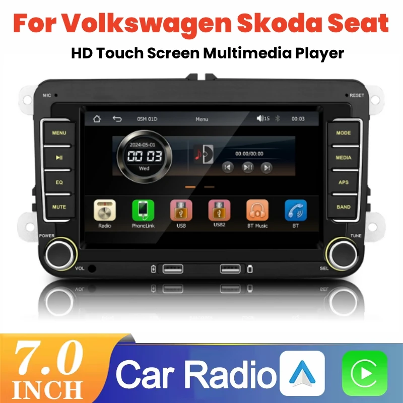 7 Inch Car Stereo MP5 Player Touch Creen BT AM/FM Radio Receiver With Android Auto Carplay For VW/Seat/Skoda/Passat/Golf/Polo car stereo