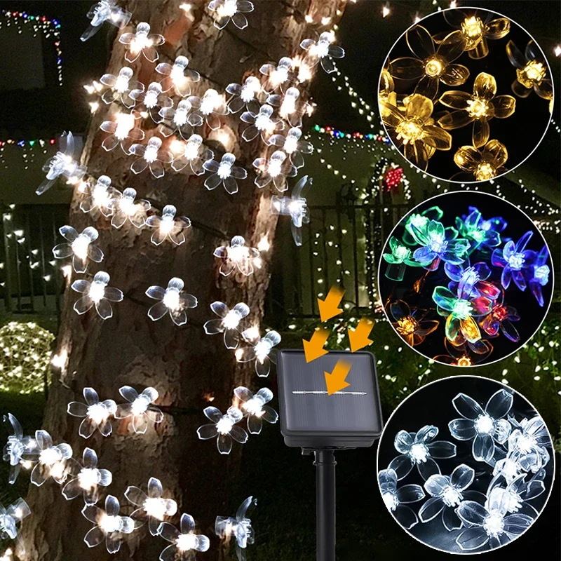 Solar Flower Lights Cherry Blossom String Light Waterproof Garden Fairy Lighting Strings Wedding Party Christmas Decoration