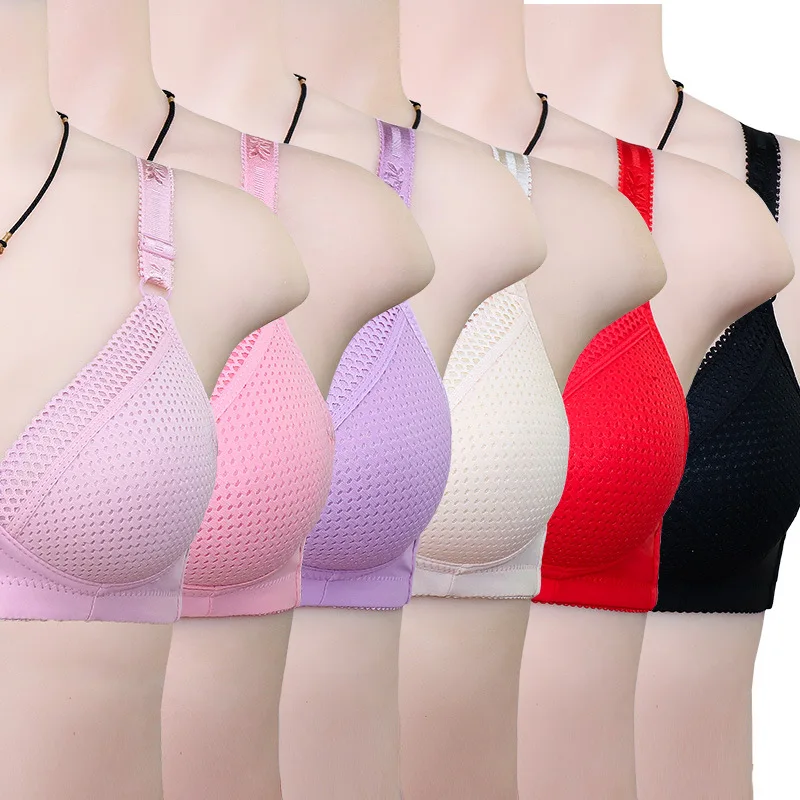 Bras For Women Soft Cup Front Zipper Middle Aged And Elderly Underwear  Ladies No Steel Ring Vest Lace Underwear Large Size Bra - AliExpress