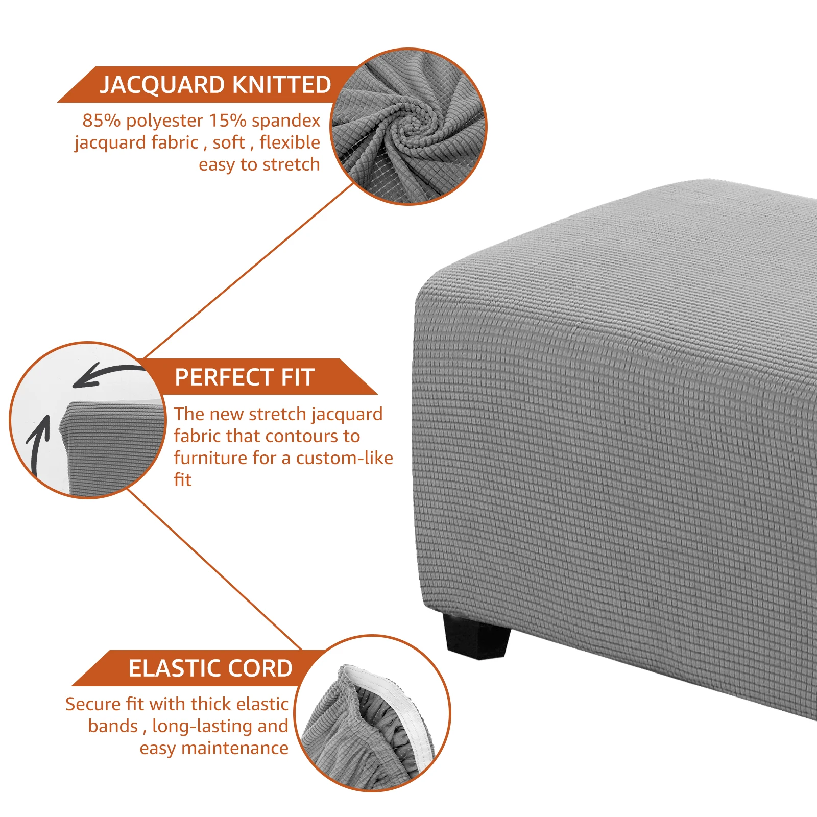 Rectangular Ottoman Cover L/XL Elastic Footstool Cover 360 Degrees All-inclusive Footrest Protector Wear Resistant Breathable