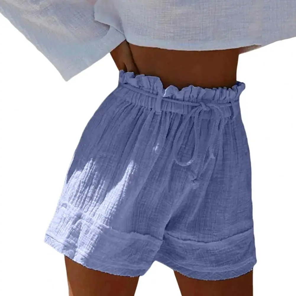 High Waist Women Shorts Ruffle Shorts Wide Leg Cotton Linen Drawstring Pleated Thin Casual Mini Shorts Summer 2023