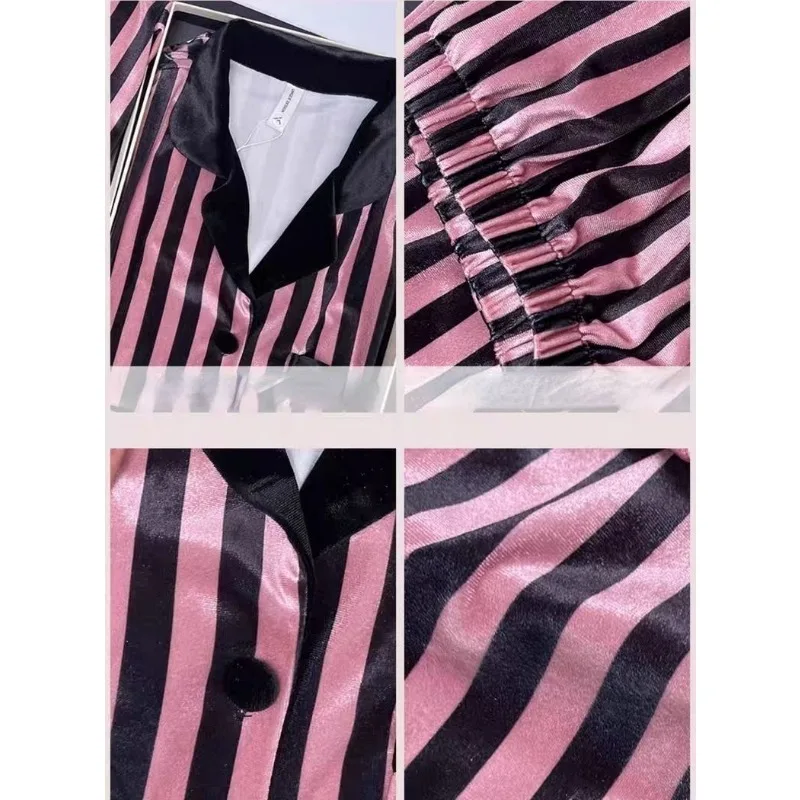 Golden Velvet Pajamas Women's Autumn Winter Sleepwear 2024 New Long-sleeved Trousers Loungewear Set Plus Size V-neck Homewear