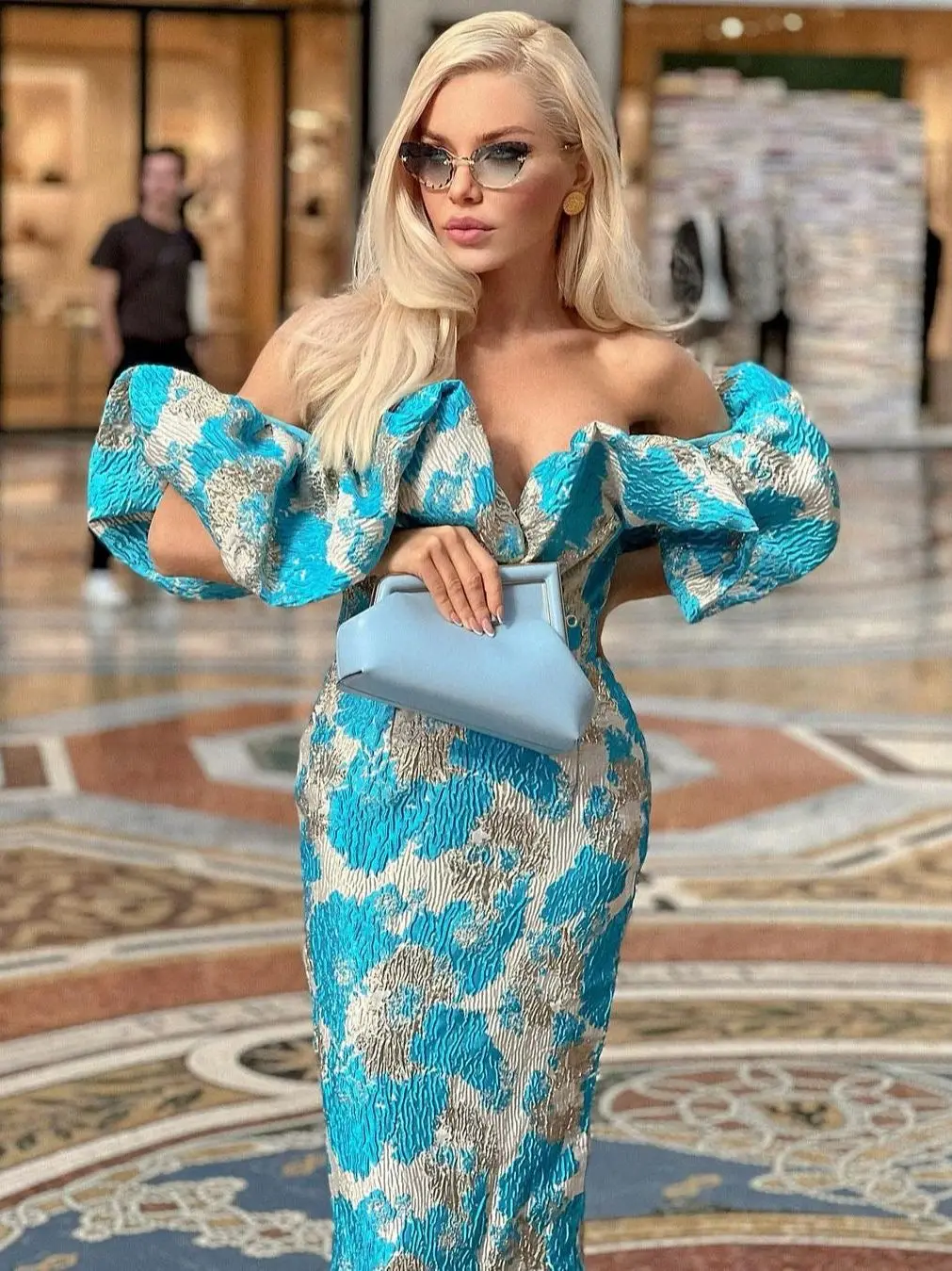 

Jacquard Evening Party Dress Women Blue Bodycon Dress Elegant Sexy Midi Off Shoulder Brithday Club Outfits 2022 Summer New