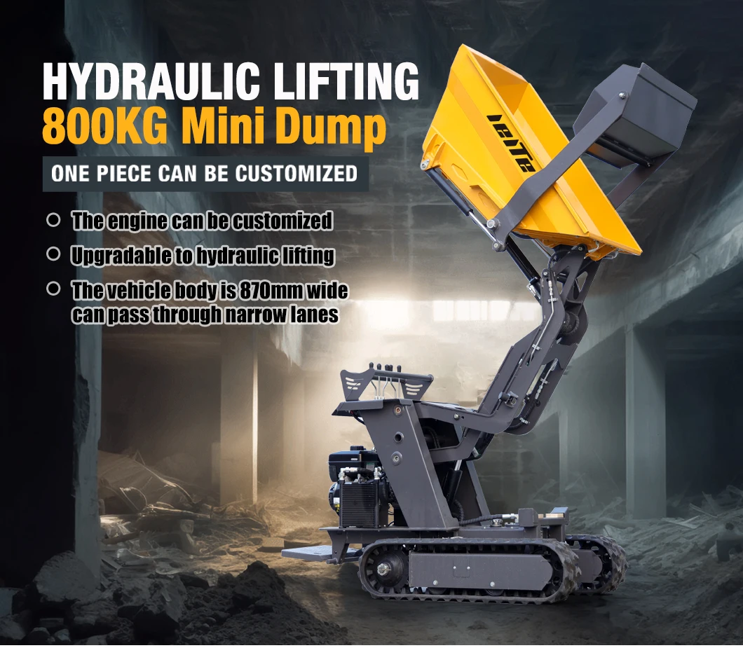 ODM OEM Crawler maßgeschneiderter 0,8-Tonnen-Muldenkipper für Baustellen, automatischer Lader-Dumper, 500 kg Mini-Dumper für kleine Konstruktionen – Detail 6