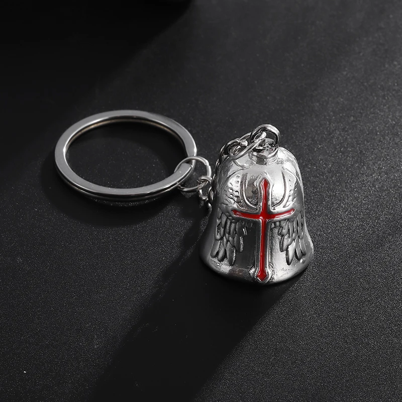 Retro Angel Wings Red Cross Bell Moto Bell Portachiavi Punk Men'S Biker Esorcismo Amuleto Accessori Per Gioielli