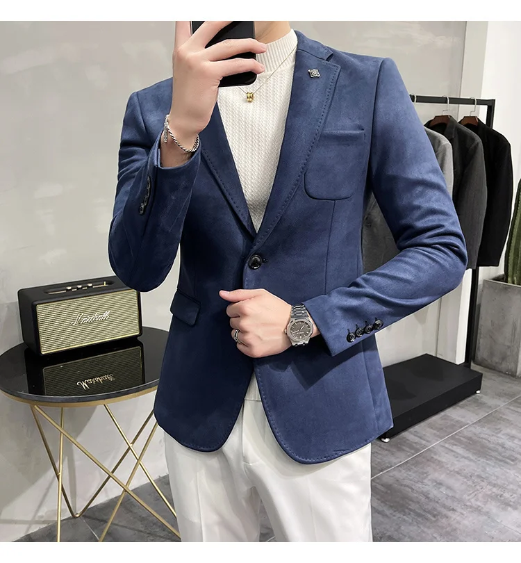 blazer for men wedding Color 6 Costume Homme Deerskin Jacket Suit Men Casual Slim Blazer Hombre Suit Leather Jacket Men Terno Masculino Men Clothing casual blazer