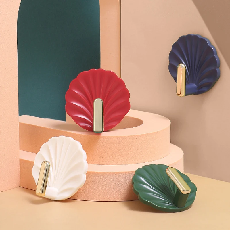 

4Pcs/Pack Shell Shaped Wall Hanging Hook Punch-free Kitchen Bathroom Self-adhesive Sticky Hooks Home Decorative Hooks