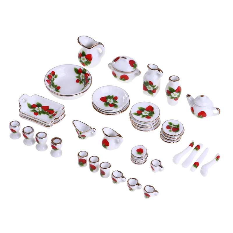 1 Set 1:12 Miniature Doll House Flower Patten Porcelain Coffee Tea Cups Ceramic Tableware Dollhouse Kitchen Accessories