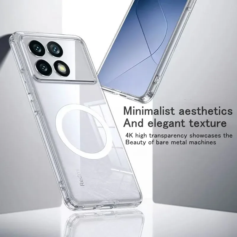 

Магнитный матовый чехол из поликарбоната для Xiaomi POCO F6 Pro F4GT 5G F5 F4 Magsafe, Беспроводная зарядка, задняя крышка, Мягкий бампер из ТПУ, прозрачный чехол