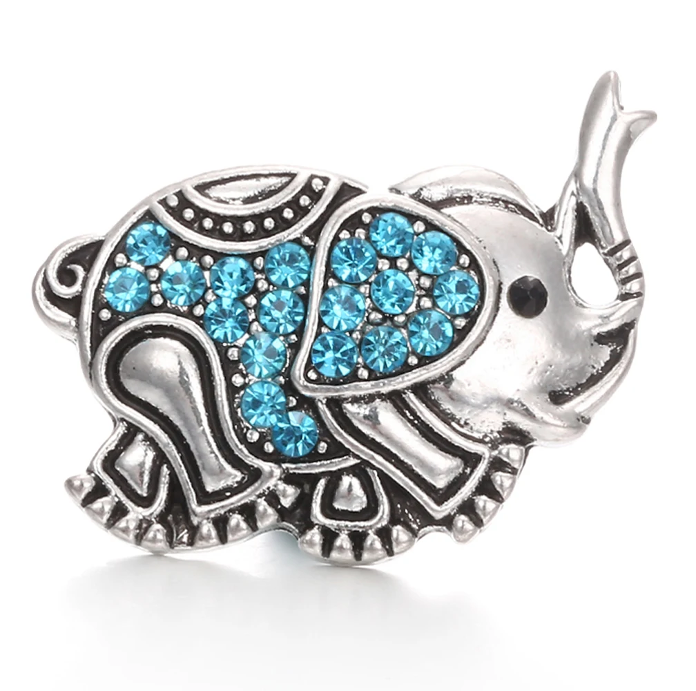 20pcs Vintage Crystal Elephant 18mm Metal Snap Buttons Fit Snaps Bracelet Necklace Jewelry