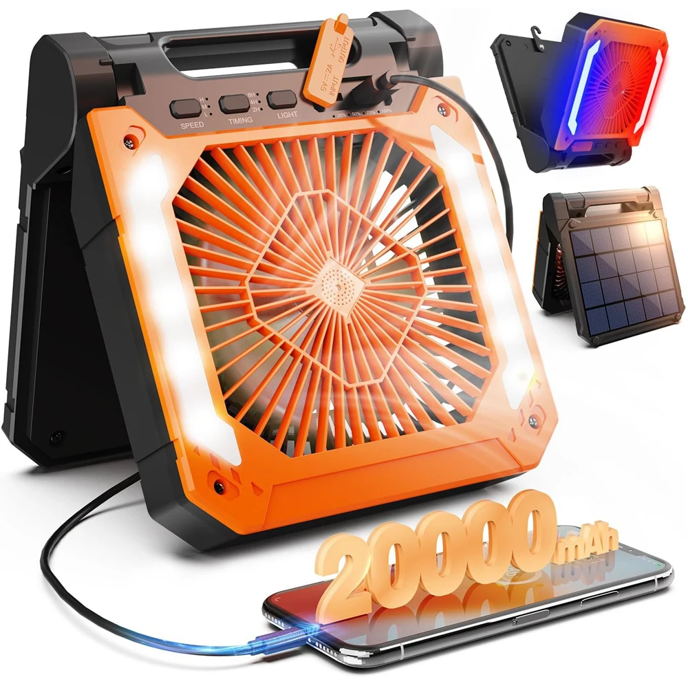 Portable Camping Fan With LED Light – Rechargeable Hanging Lantern, Remote, 3 Speeds & 3 Brightness 8 thumbnail image