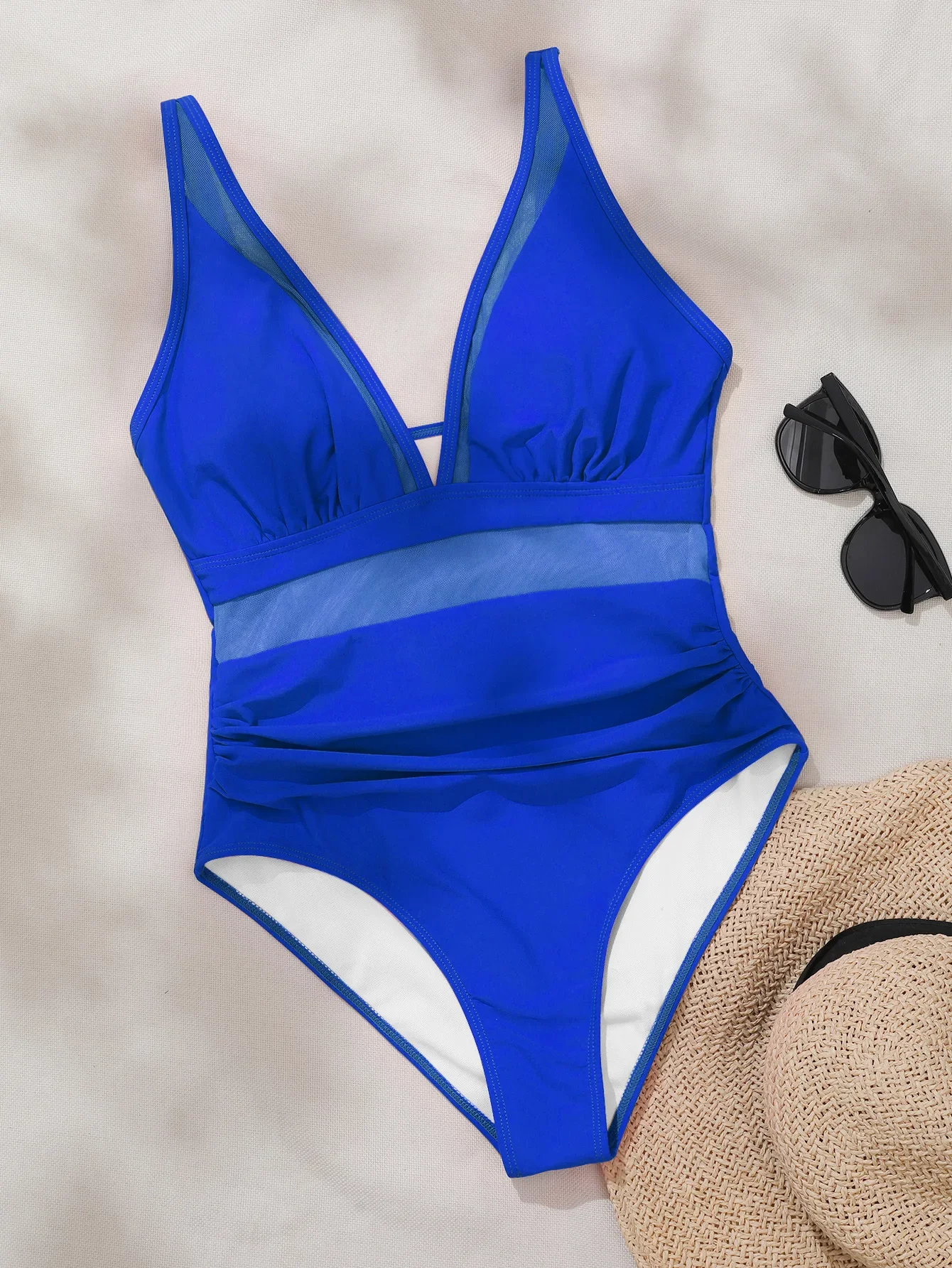 Solid One-piece Swimsuit Women Deep V-neck Removable Bra Plain Monokinis 2024 New Summer Beach Swimwear  Swimsuit Female