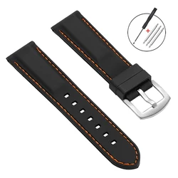 Soft Silicone Waterproof Sport Watch Strap - Versatile Rubber Wristband - 22mm (Black - Orange)