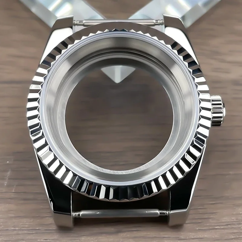 Premium Fluted Bezel Watch Case with Sapphire Glass - Stainless Steel
