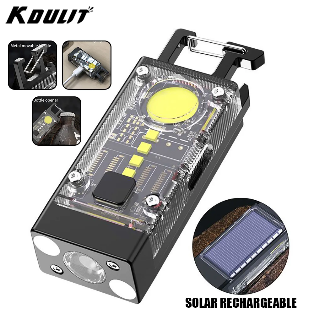 Mini EDC Solar LED Flashlight Multifunctional Keychain Torch USB Charging COB Camping Lantern Floodlight with Strong Magnetic camping light portable flashlight portable lanterns camping lamp camping lantern keychain work light portable work lights portable work light portable torch