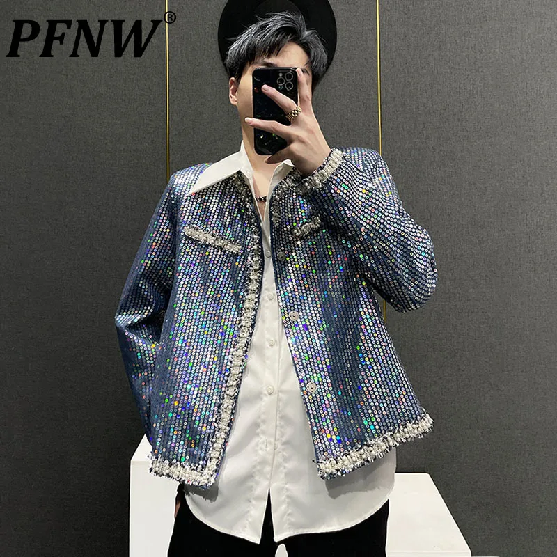 

Роскошное Мужское пальто PFNW с бисером и лентой, модные повседневные корейские топы для осени 2023 28W1483