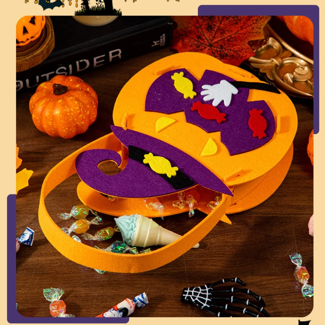 Halloween Pumpkin Ghost Candy Bag Skeleton Bat Spider Decorative Felt Handbag Trick Or Treat Tote Bags Kids Party Gift Bag