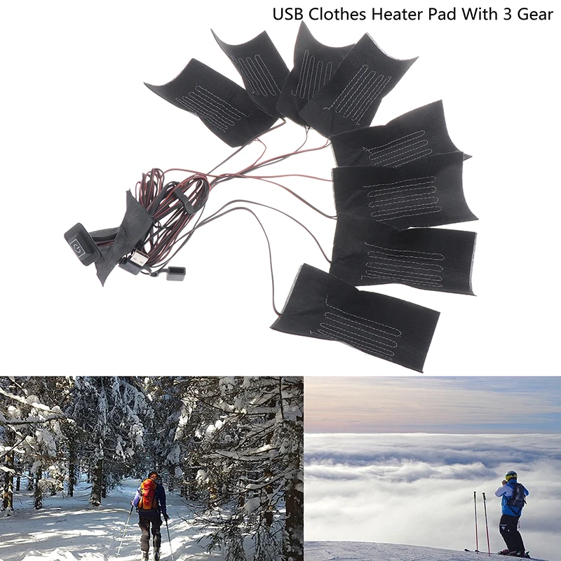 USB Clothes Heater Pad 8IN1 3 Gear Adjustable Temperature Electric Heating Sheet Heating Warmer Pad For Vest Jacket Heated Jacket