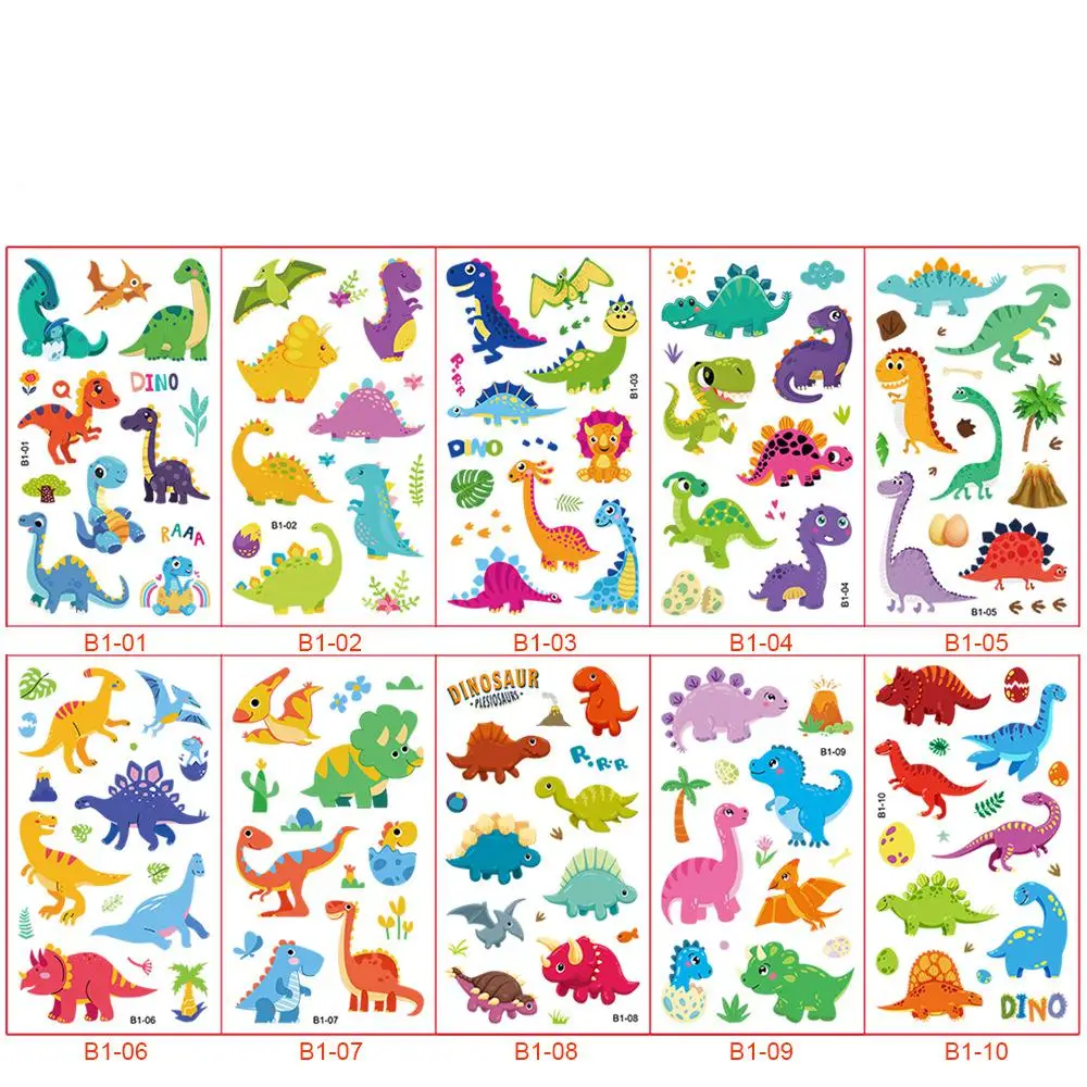 10Pcs/set Fake Tattoo Stickers Cartoon Temporary Tattoos Kids Arm Tattoos Kids Dinosaur Fun Party Tattoo Waterproof Stickers tattoo sticker temporary tattoos