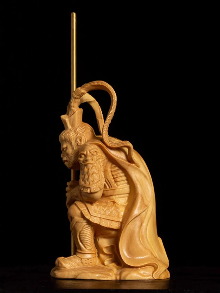 Huangyang wood carving, solid wood, Sun Wukong figurine, Qi Tian Da Sheng handicraft, living room ornament