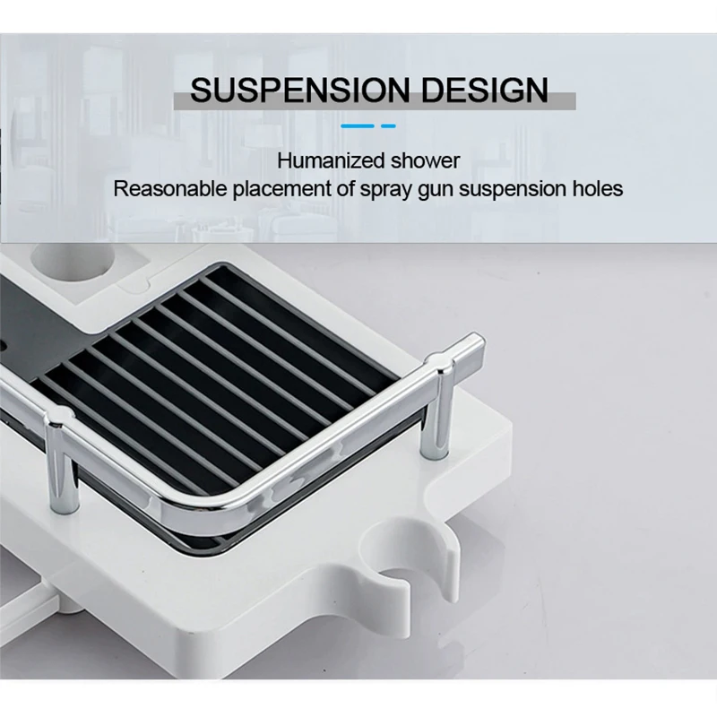 Shower Storage Holder Bathroom Shelf Pole Shelves Shampoo Tray Stand No Drilling Lifting Bathroom Shower Storage Rack Organizer 3