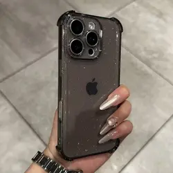 Sparkling Clear Silicone Phone Case with Glitter Bling - iPhone 15 Plus (Black)