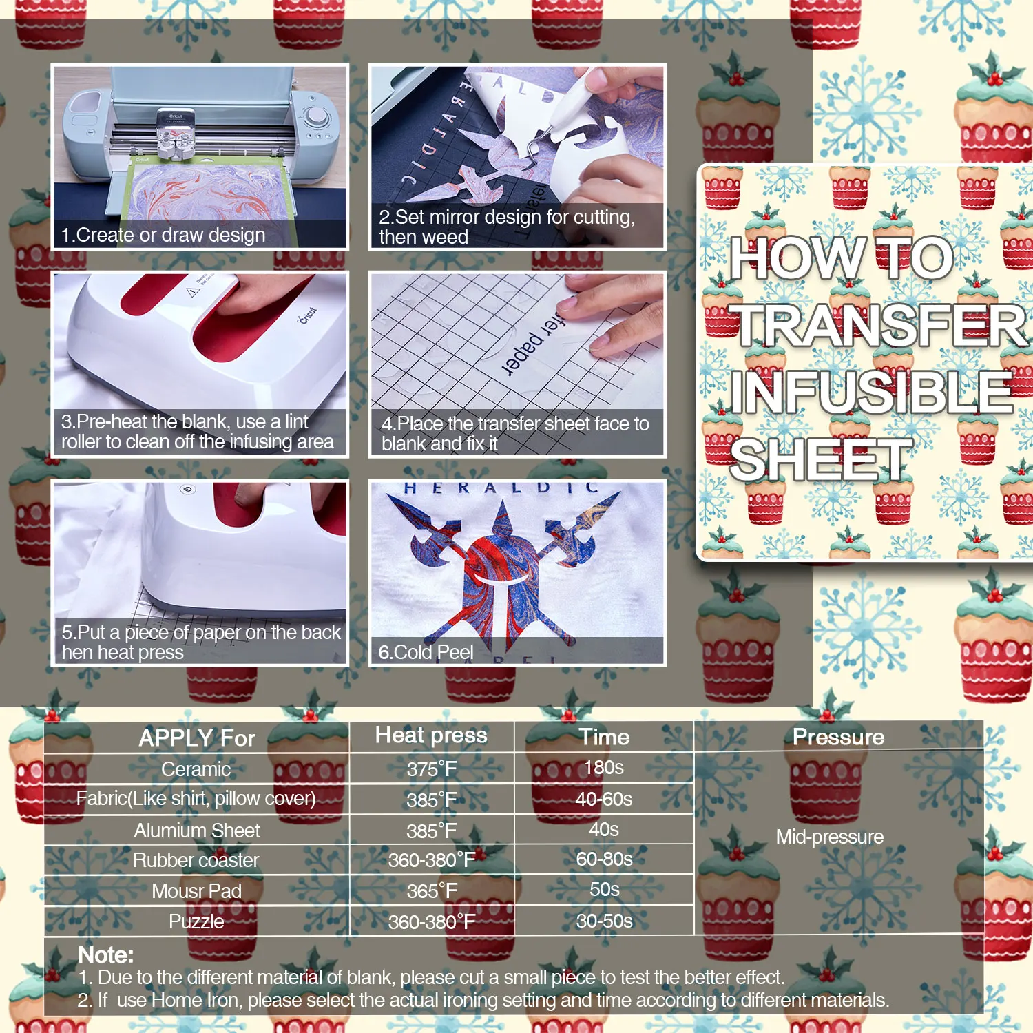 WOWOCUT 크리스마스 불융성 전사 잉크 시트, 열 전사, 머그 코스터 셔츠 귀걸이, 승화 잉크 시트, 12 인치 x 12 인치