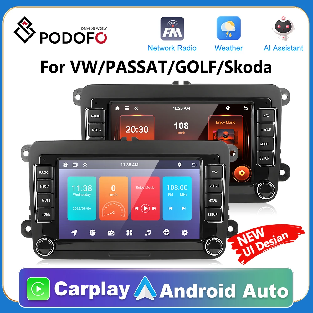 Podofo Android 2 Din Radio Carplay Gps Car Stereo Radio 7 ''Touch Screen Lettore Per Auto Per Vw/Passat/Golf/Seat/Leon Ab/Altea Ab