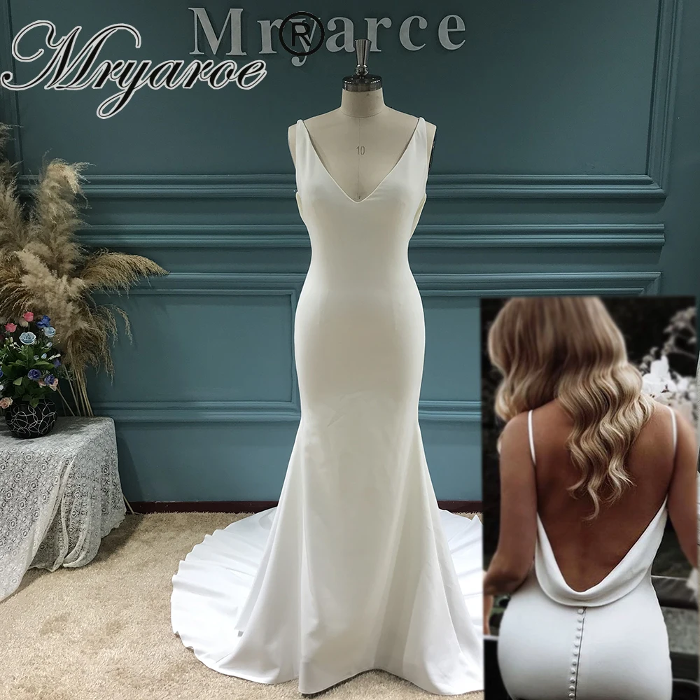 Mryarce Einfach Elegante Flexible Crepe Gugel Neck Meerjungfrau Hochzeit Kleid Sexy Brautkleider