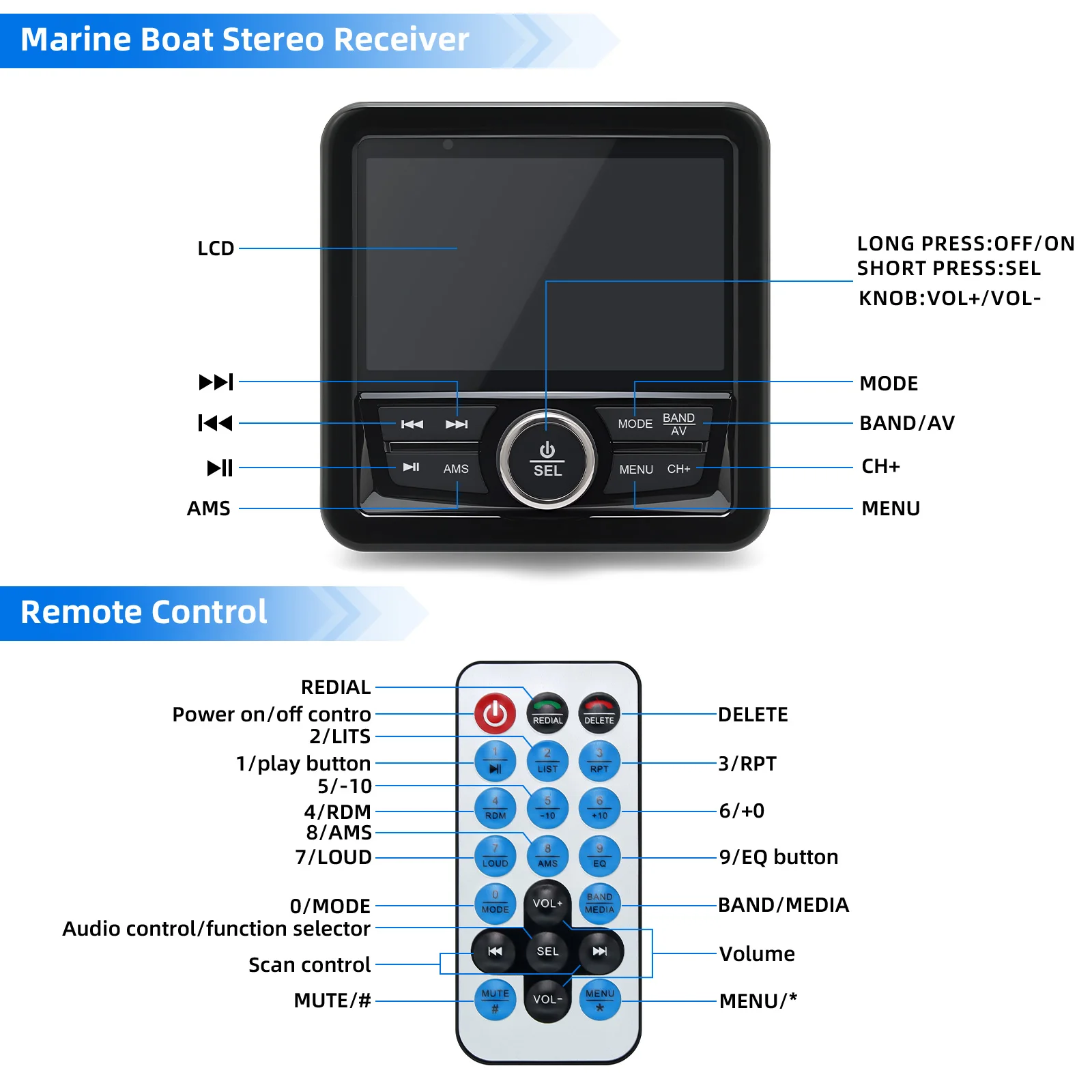 Waterproof Yacht MP3 Player Multifunctional Marine Boat Radio Stereo Bluetooth-c