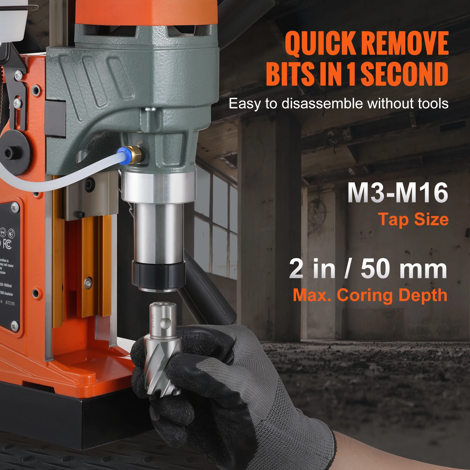 VEVOR 1450W Magnetic Drill 2" Boring Diameter 12500/12800N Portable Electric Mag Drill Press 800 RPM Magnetic Drilling Machine 4