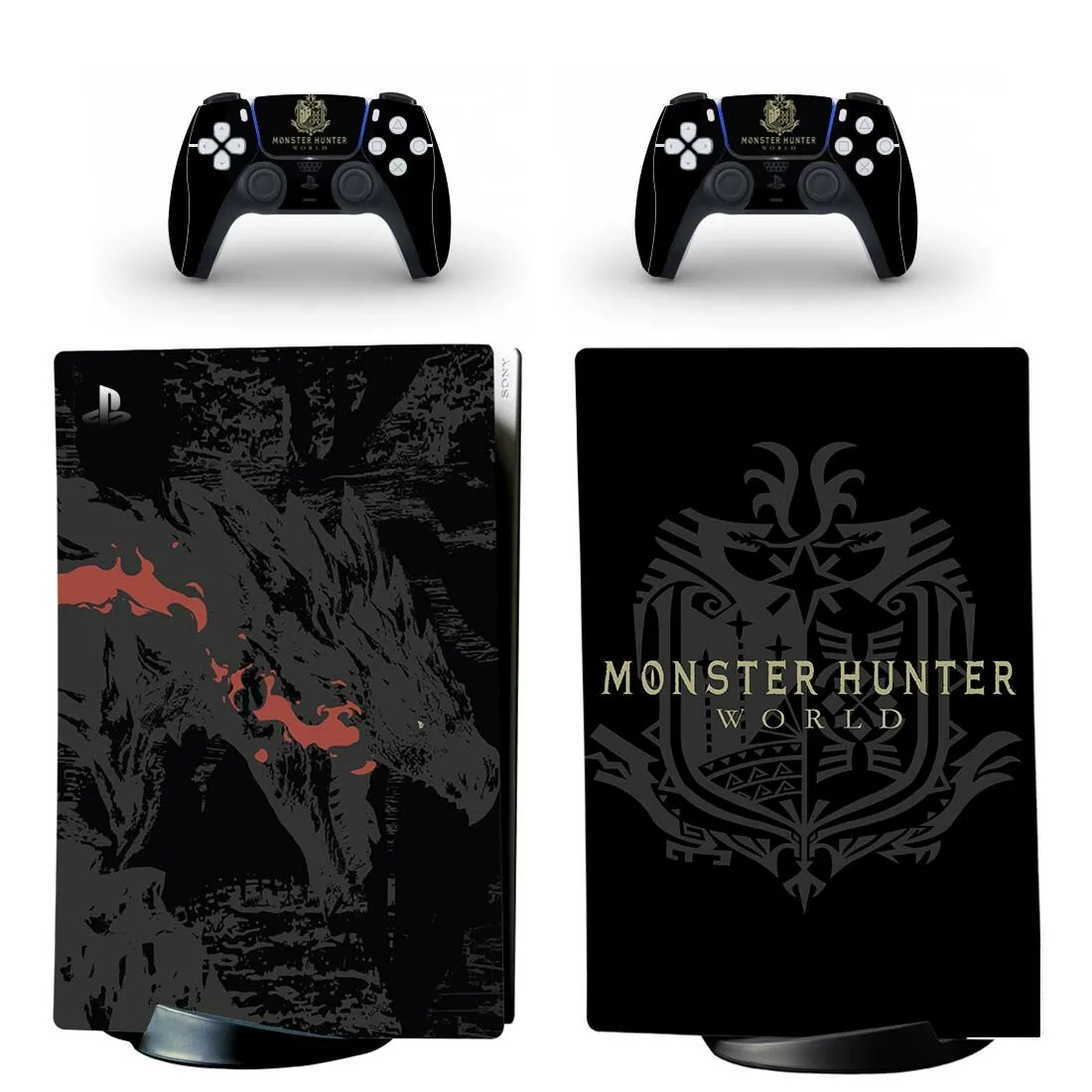 Monster Hunter World Ps5 Digital Skin Sticker Decalcomania Cover Per Console E 2 Controller Pelli In Vinile