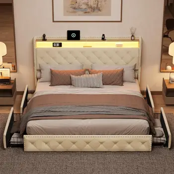 LED Storage Velvet Bed 10