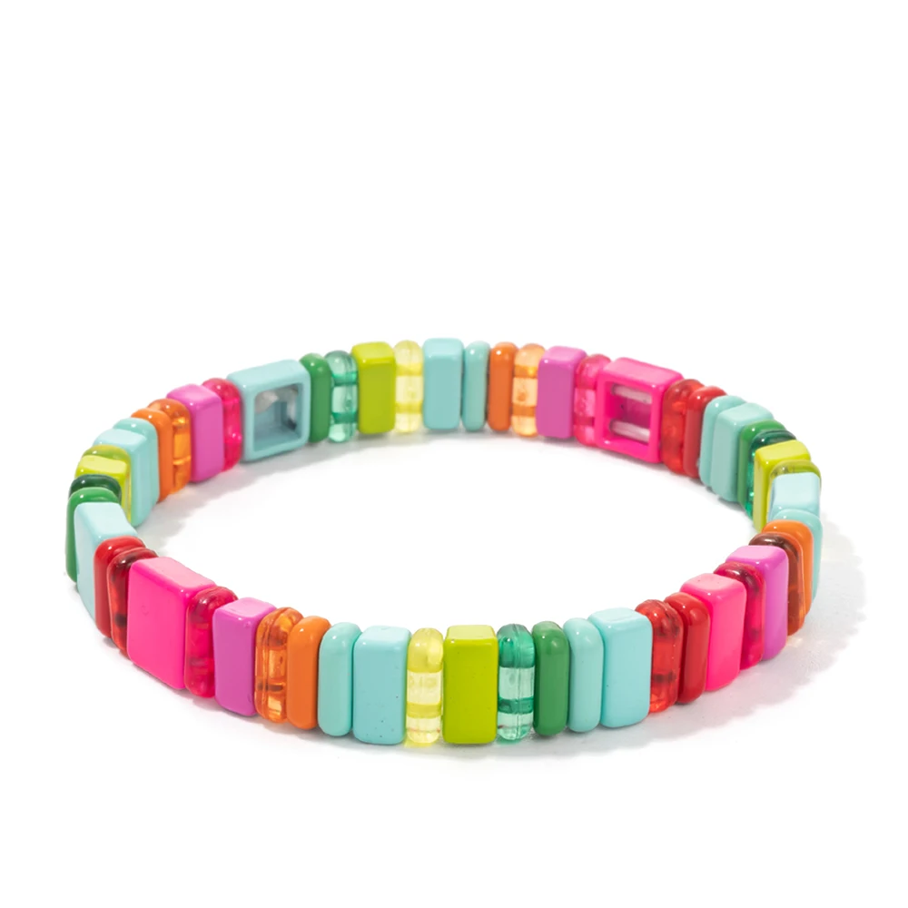 BEUTIFOR Fashion Personality Alloy Rainbow Bright Beads Bracelets Enamel Tile Plastic Beads Combination Bracelet