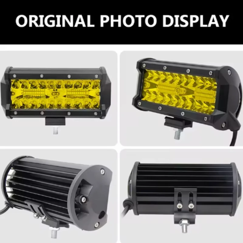 High-Performance Yellow LED Work Light - 120W 3000K Sunlight Effect for Vehicles